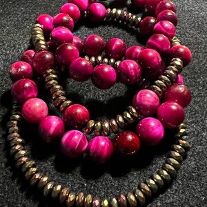 Elegant Pink and Gold Beaded Bracelets